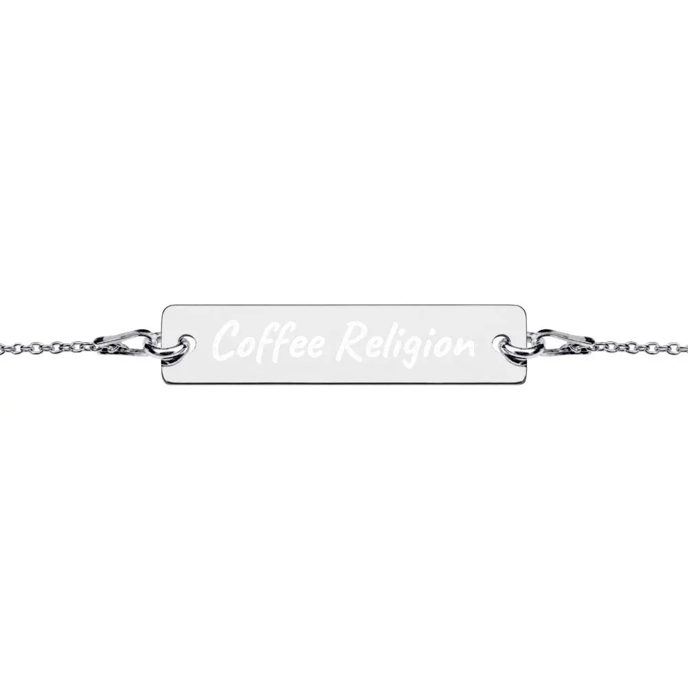 Engraved Silver Bar Chain Bracelet COFFEE RELIGION