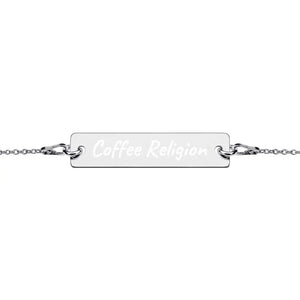 Engraved Silver Bar Chain Bracelet COFFEE RELIGION