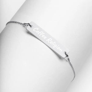 Engraved Silver Bar Chain Bracelet COFFEE RELIGION