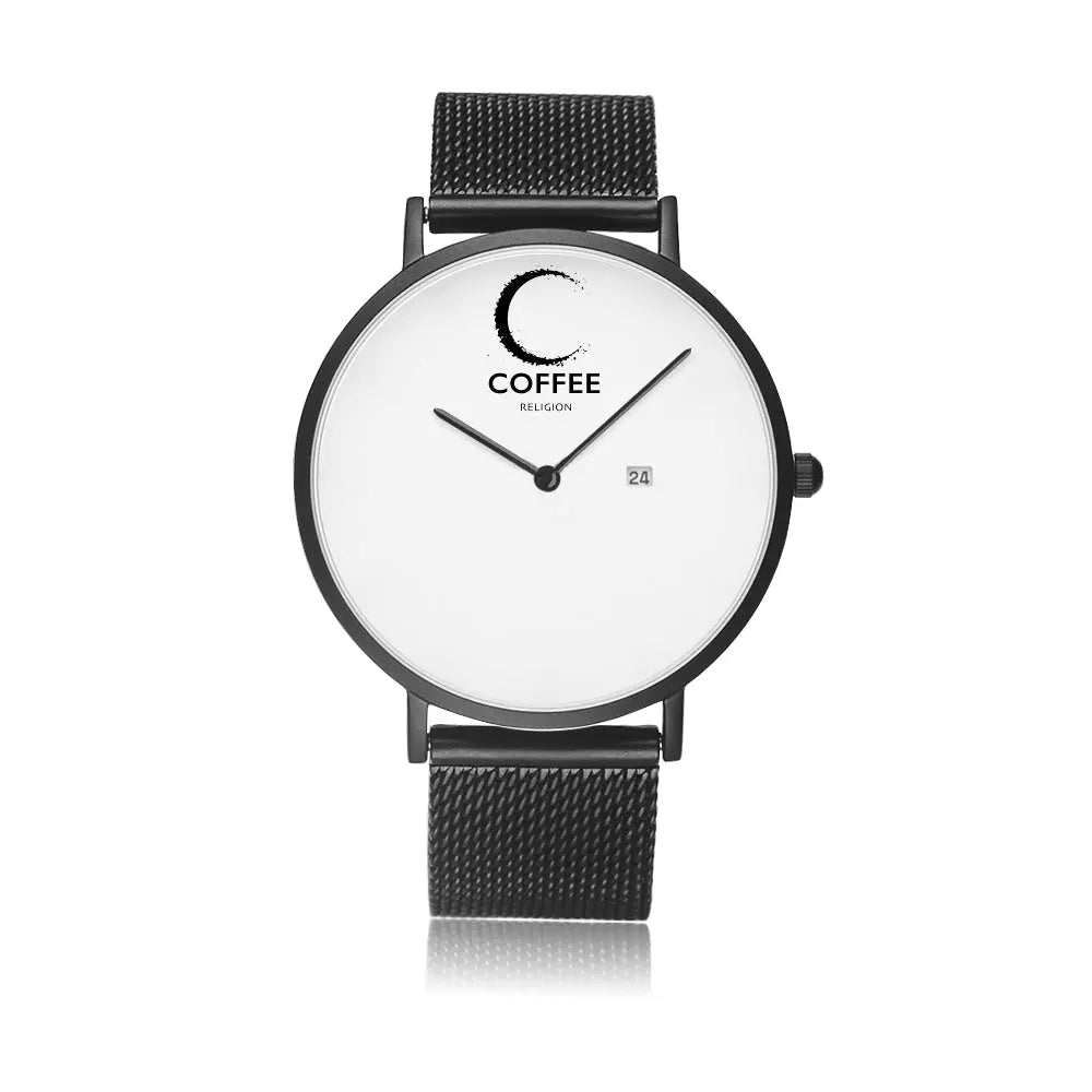 COFFEE RELIGION COFFEE TIME Black Steel Minimalist Watch with date JetPrint Fulfillment