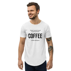 Mood Coffee Graphic T-Shirt Men's Curved Hem Shirt in white COFFEE RELIGION