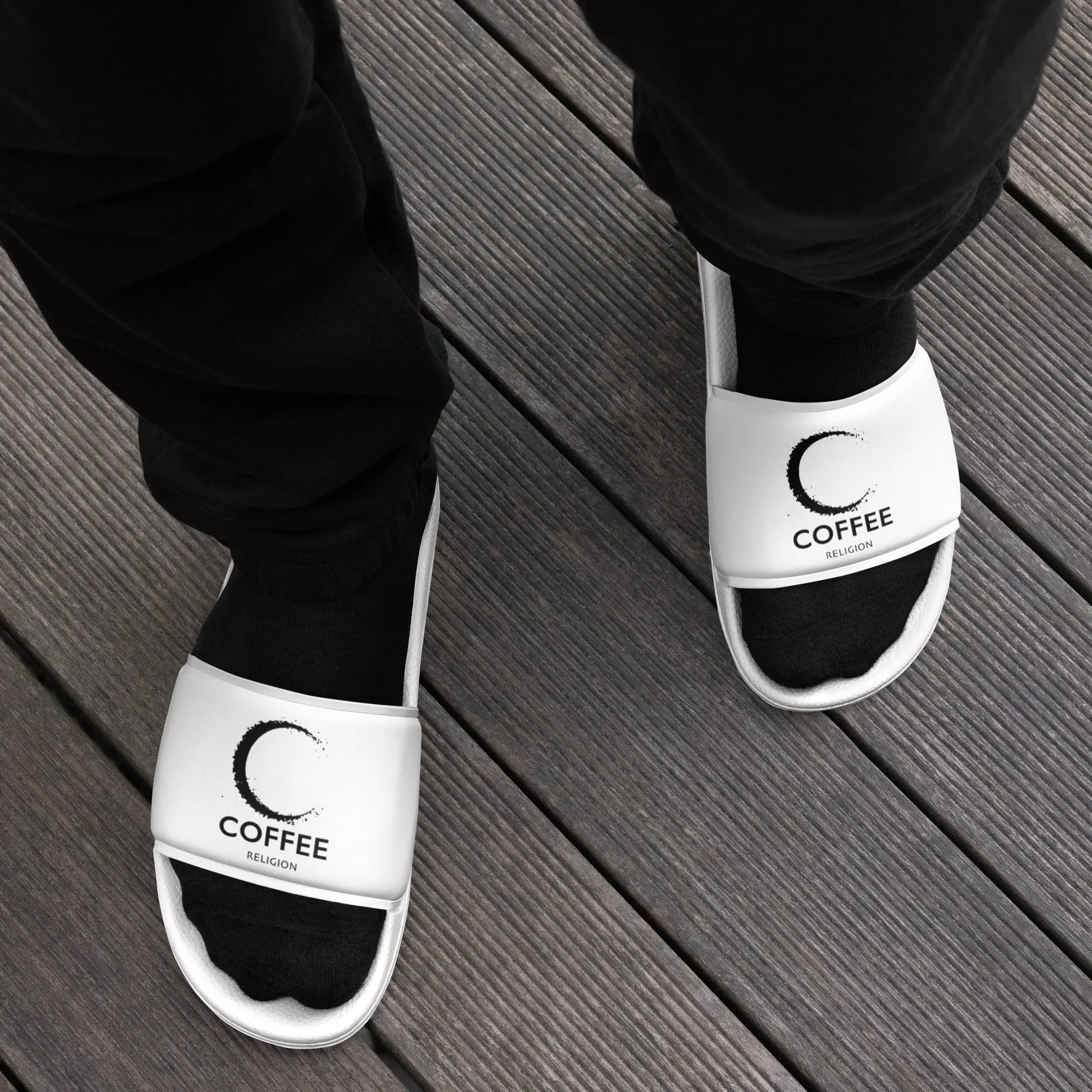 COFFEE RELIGION White Men’s slides COFFEE RELIGION