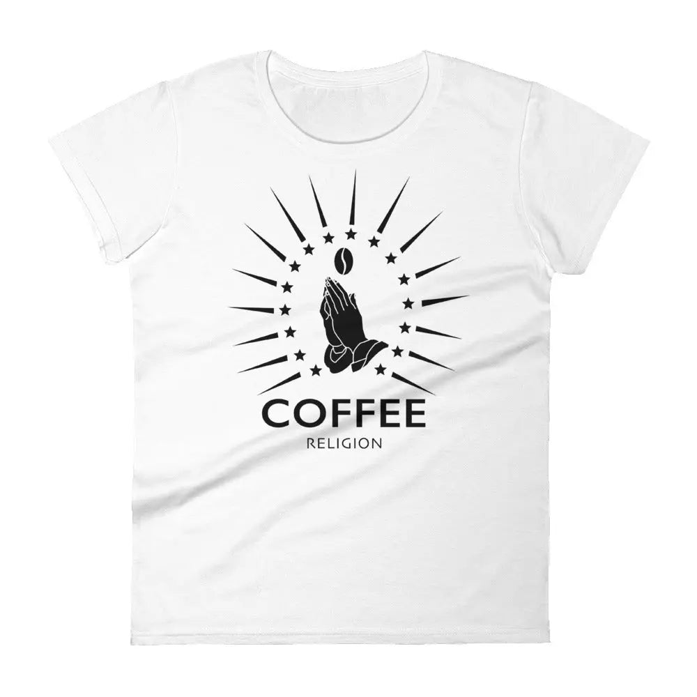 Coffee Religion classic slim Fashion Fit Women's short sleeve T shirt in White COFFEE RELIGION