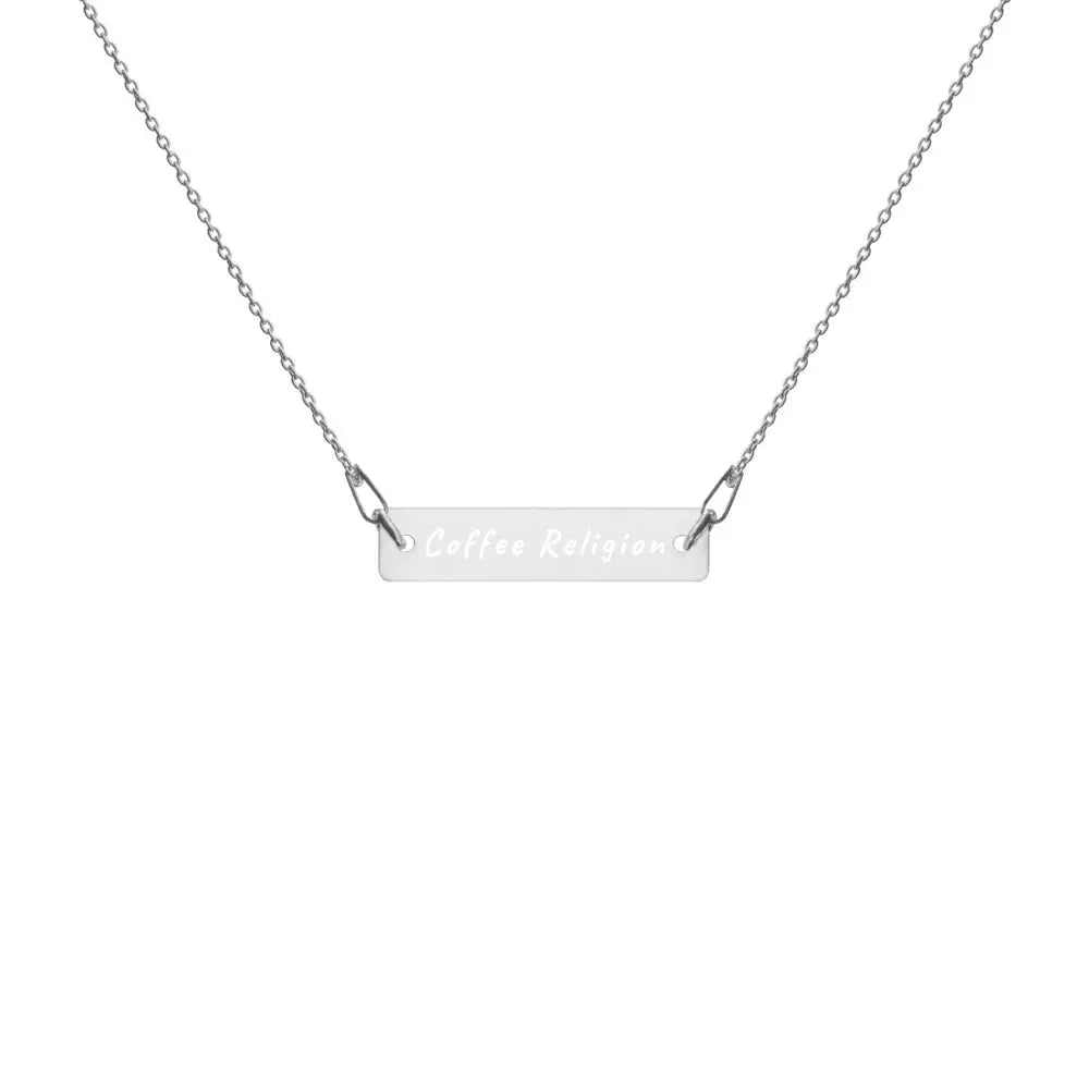 "Coffee Religion" Engraved Silver Bar Chain Necklace COFFEE RELIGION