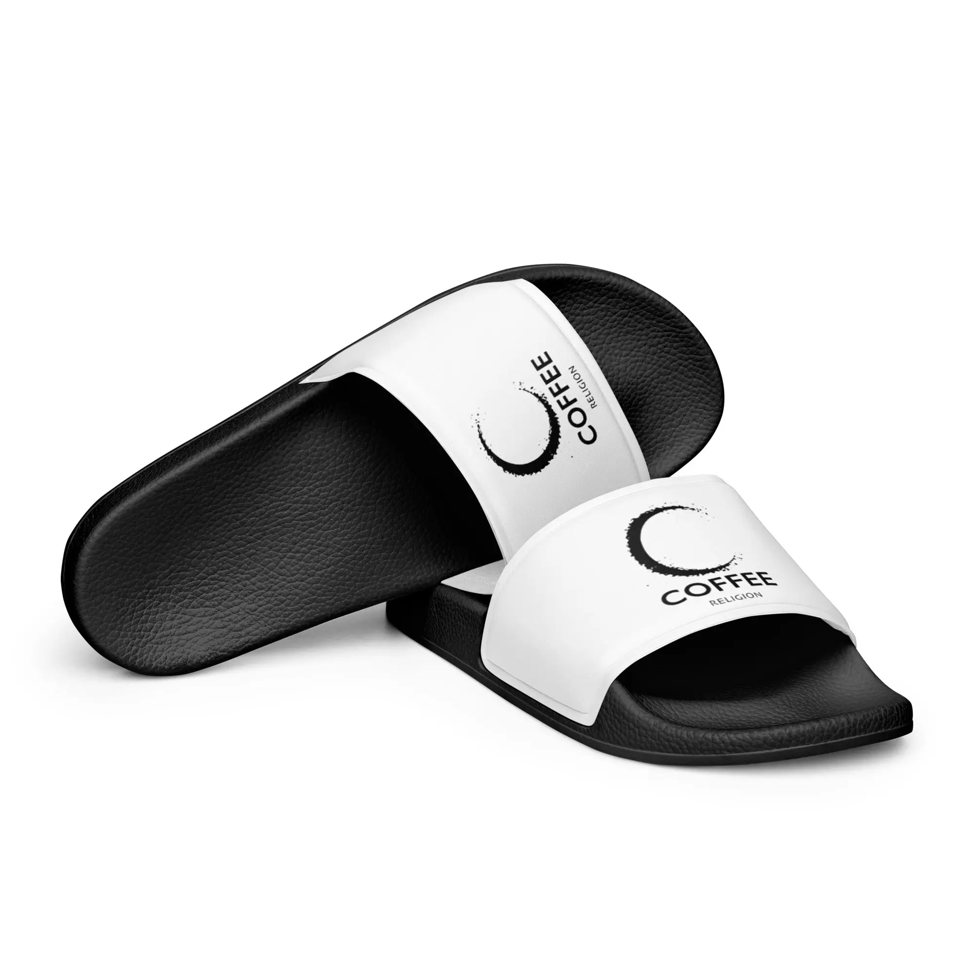 COFFEE RELIGION Black & White Women's slides COFFEE RELIGION