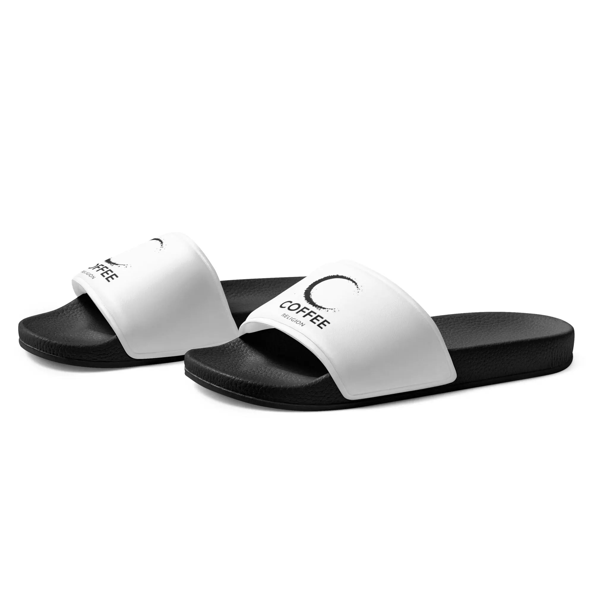 COFFEE RELIGION Black & White Women's slides COFFEE RELIGION